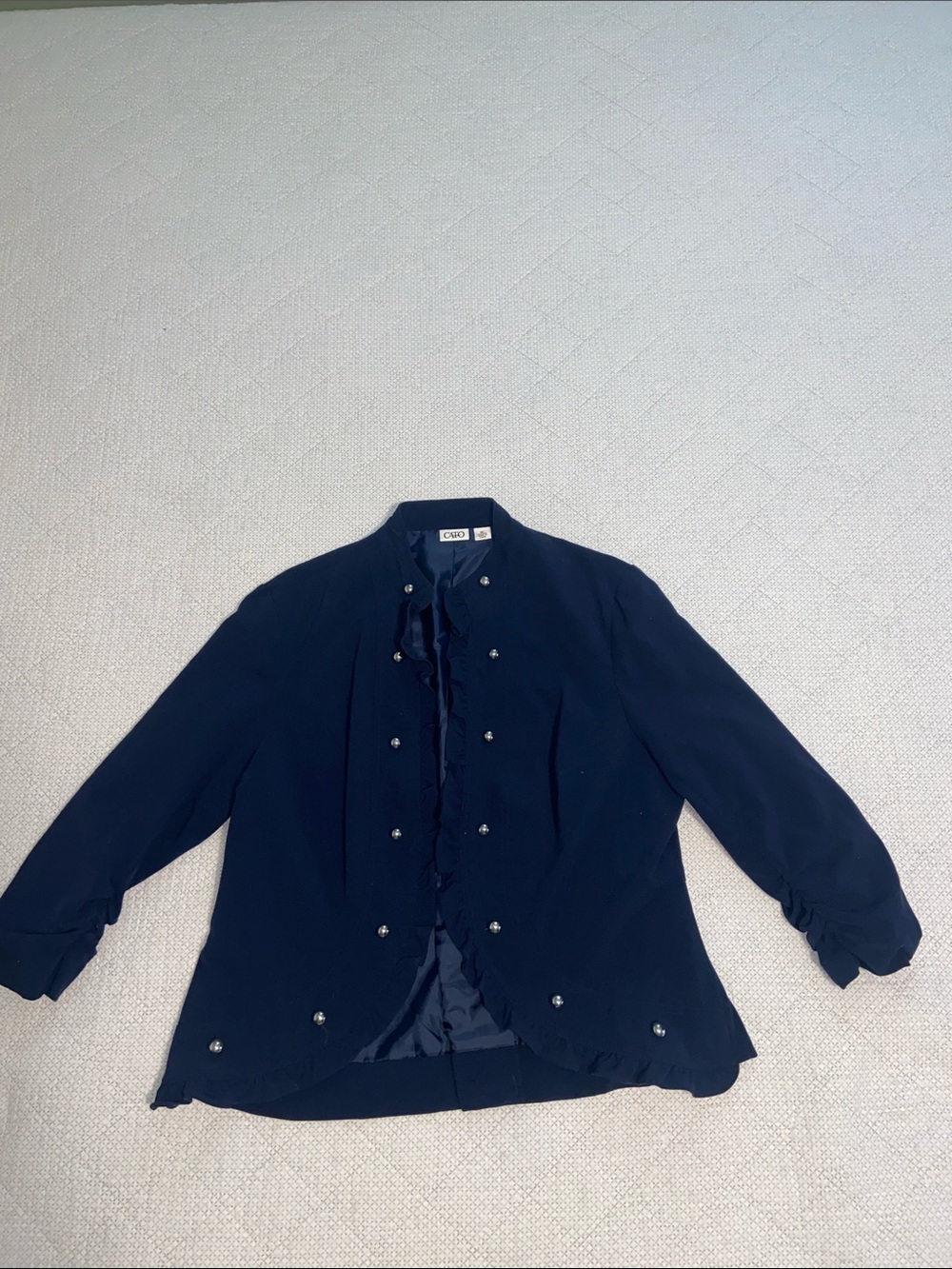Cato Navy Ruffle-Trim Button Jacket